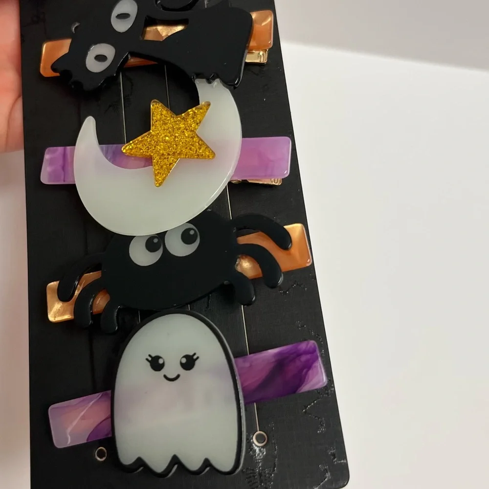 NWT 👻🌙 🐈‍⬛ Piper K Halloween Spider Ghost Cat Moon & Star barrettes